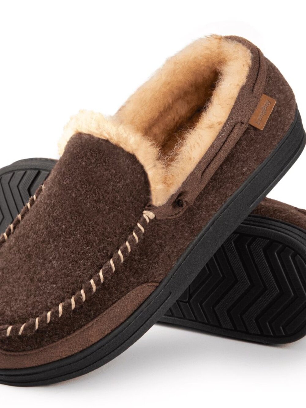 NEW LongBay Men's Moccasin Slippers Memory Foam House Shoes Coffee (Brown) 9